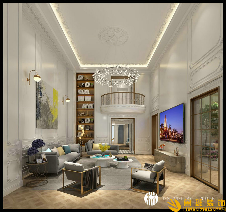 彩疊園450平現代別墅裝修設計客廳