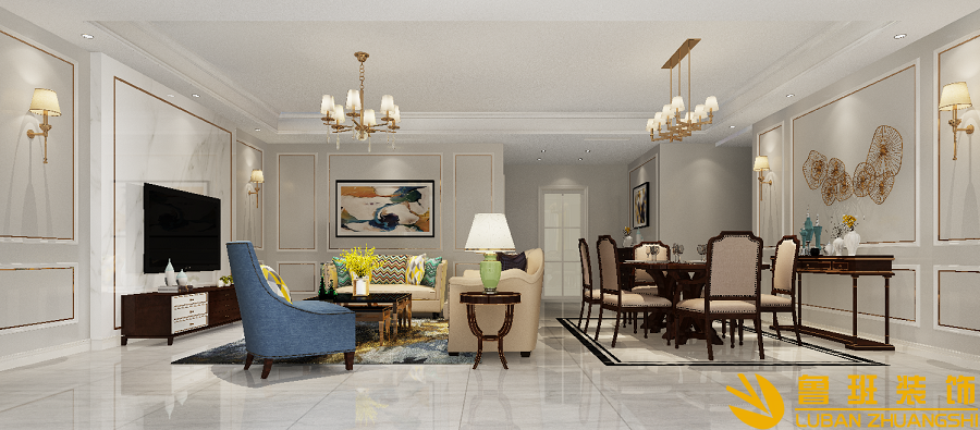 復地金融島150平美式設計裝修客廳