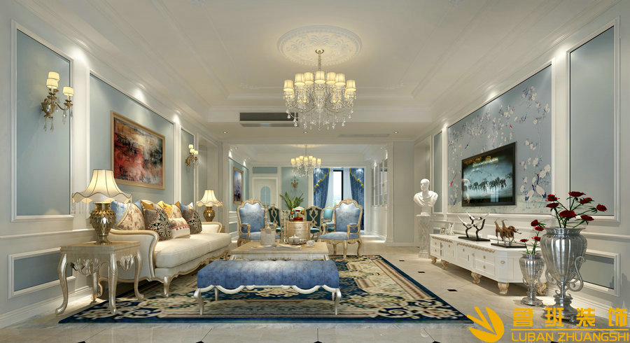 九號(hào)公館248平簡(jiǎn)歐裝修客廳