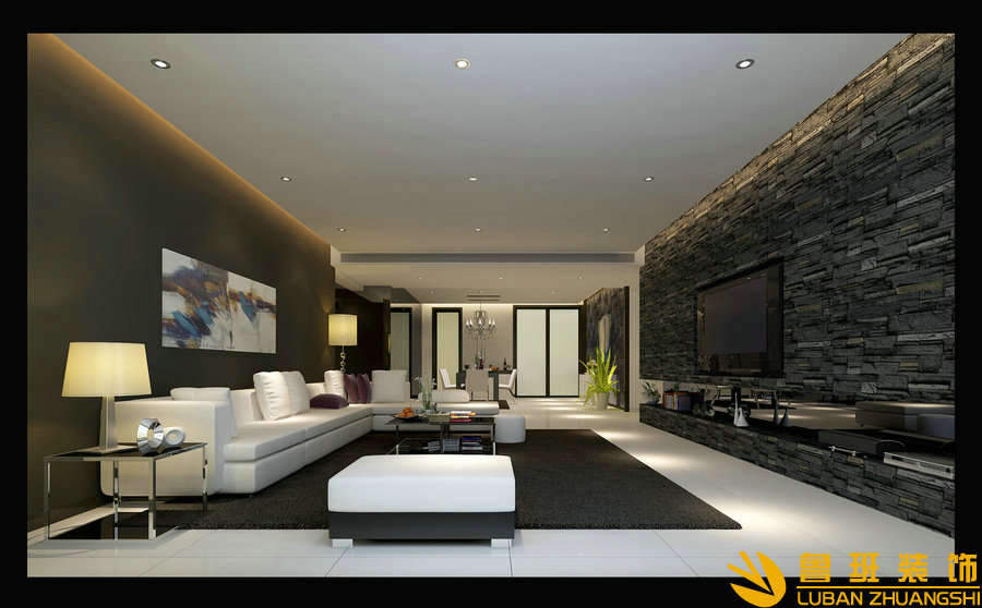 紫檀小區(qū)290平現(xiàn)代大平層設(shè)計(jì)裝修客廳1