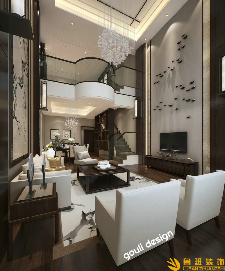 彩疊園新中式別墅設計裝修客廳