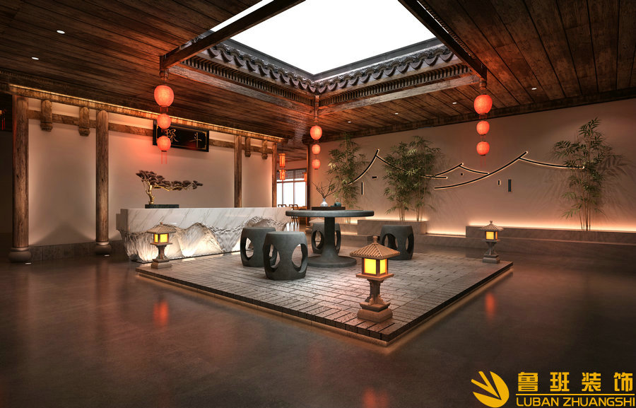 琛斗373平新中式餐飲設(shè)計(jì)裝修前臺