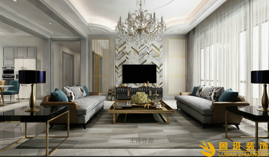 鷺湖宮八區(qū)337.5平簡歐大平層設(shè)計裝修客廳