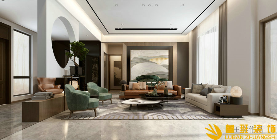 朗詩南門綠郡565平現(xiàn)代別墅設(shè)計(jì)裝修起居廳