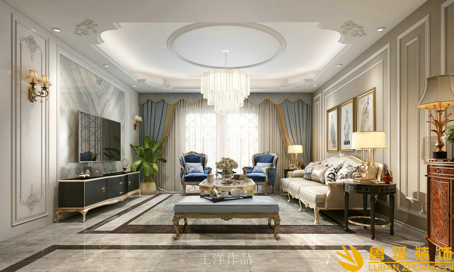 泰基花溪谷364平簡歐別墅設計裝修客廳