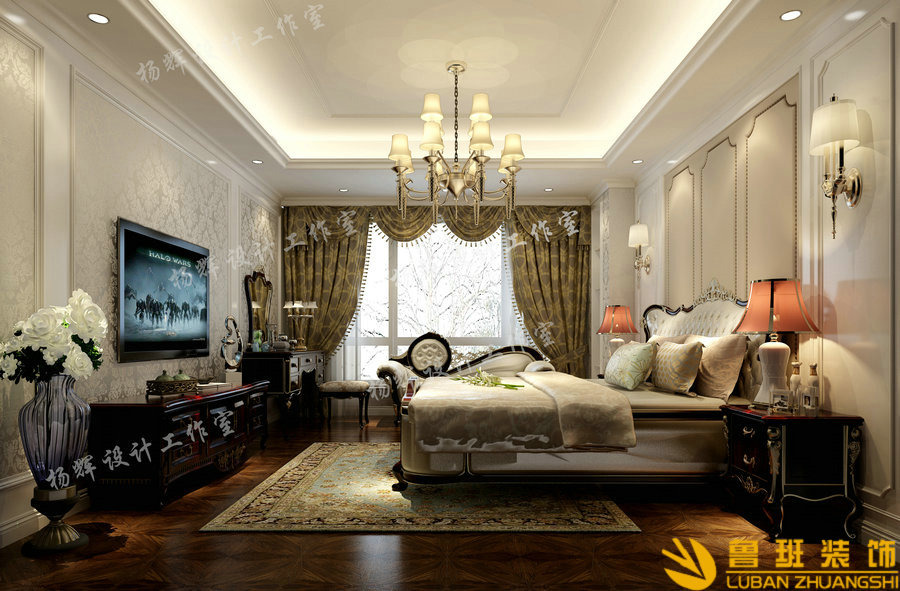 華僑城·東岸320平簡歐別墅設(shè)計(jì)裝修主臥