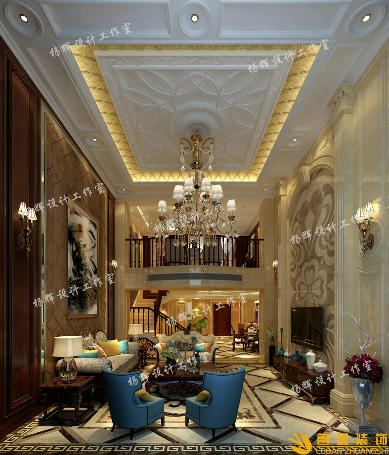 華僑城·東岸360平歐式別墅設計裝修客廳