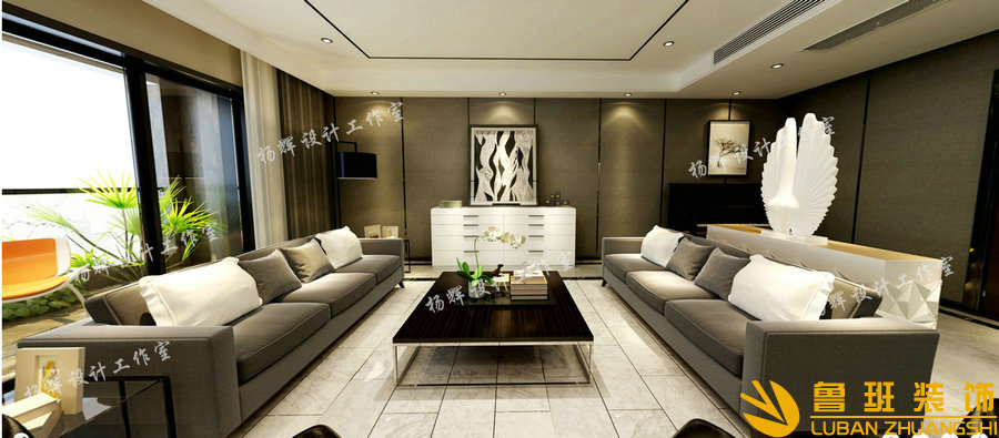 中洲·中央城邦260平現代大平層裝修設計客廳