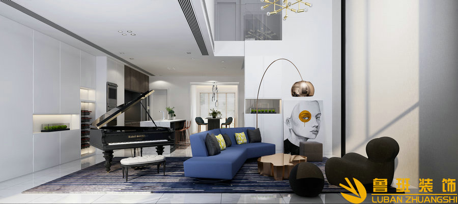 華潤.公園九里220平躍層設(shè)計(jì)裝修客廳1