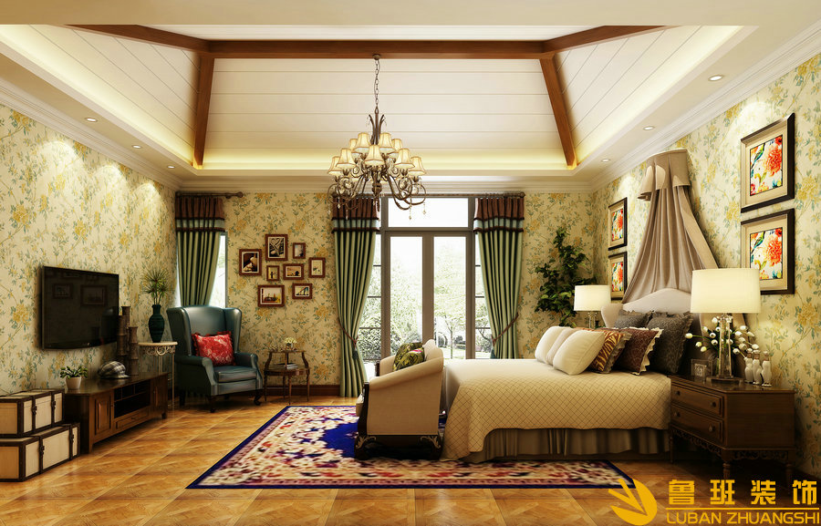 中糧.御嶺灣370平美式別墅設(shè)計裝修主臥