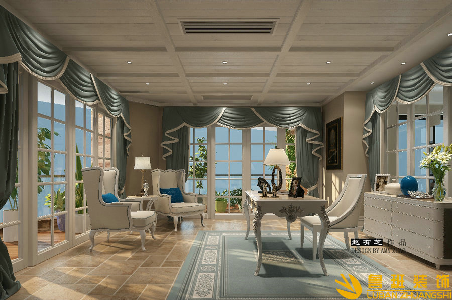 半島城邦240平簡歐設(shè)計裝修書房