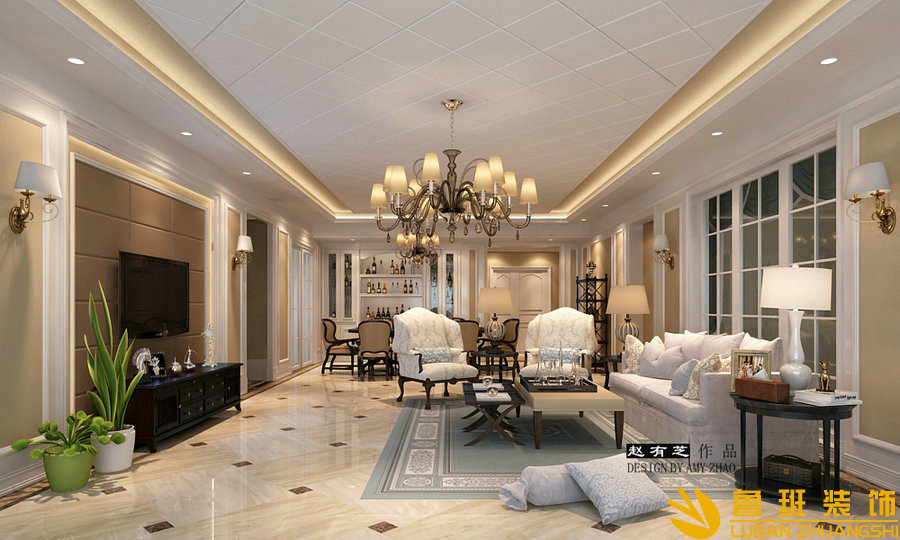 半島城邦240平簡歐設(shè)計裝修客廳