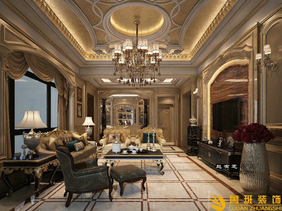 廣元碧桂園400平歐式別墅裝修設(shè)計(jì)客廳