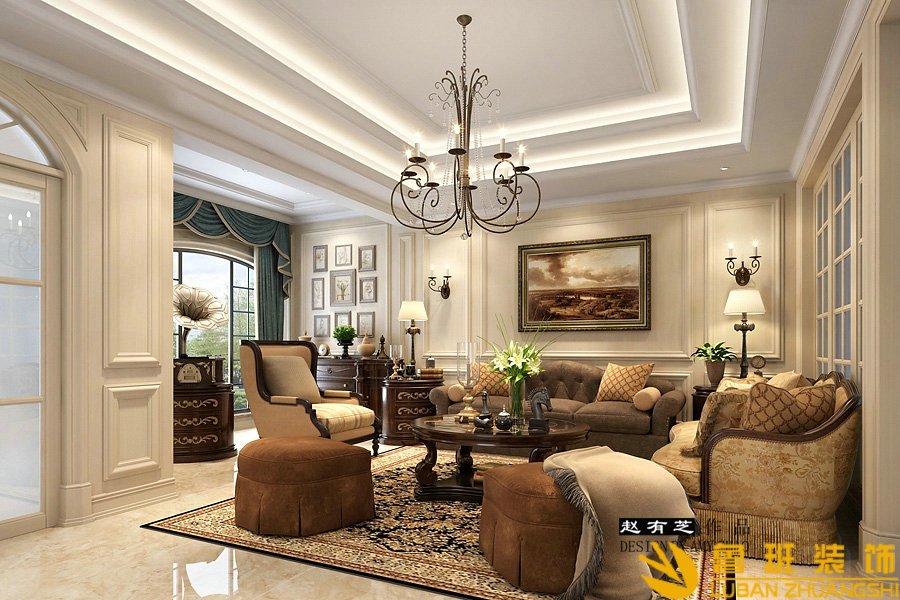 海昌天瀾220平美式別墅設計裝修客廳