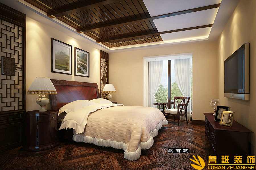 假日青城200平中式度假別墅設(shè)計(jì)裝修臥室