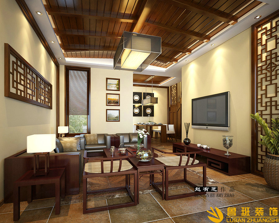 假日青城200平中式度假別墅設(shè)計(jì)裝修客廳