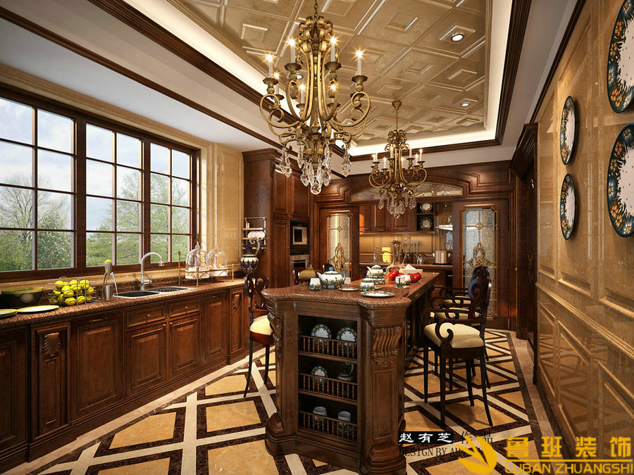綠地錦天府400平古典歐美聯(lián)排別墅設計裝修廚房