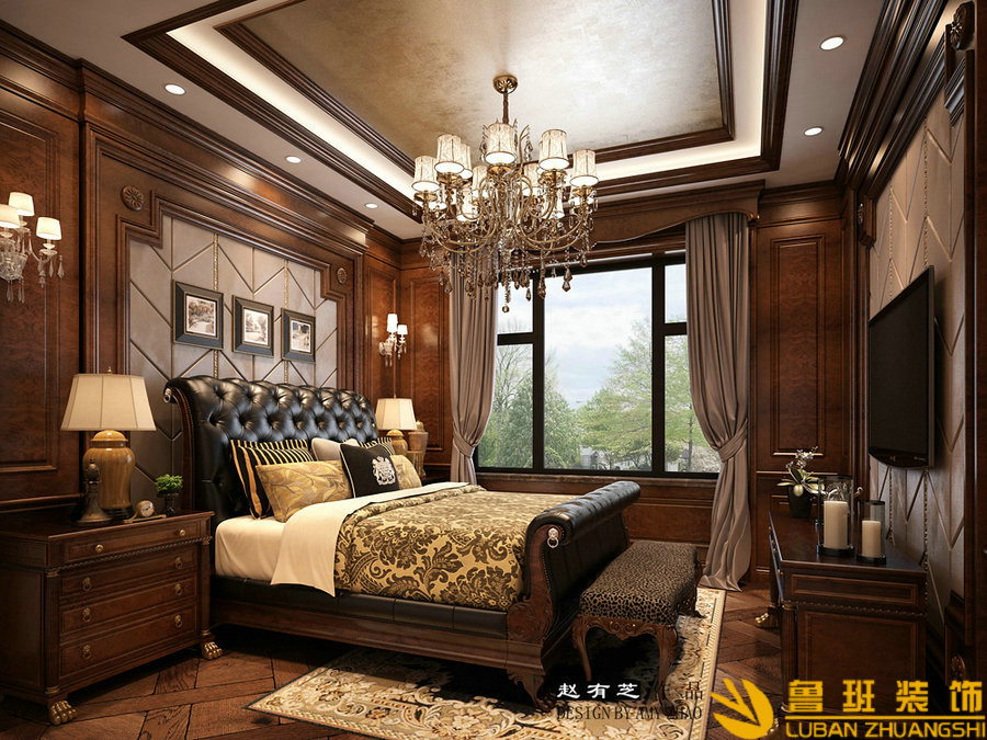 綠地錦天府400平古典歐美聯(lián)排別墅設計裝修次臥