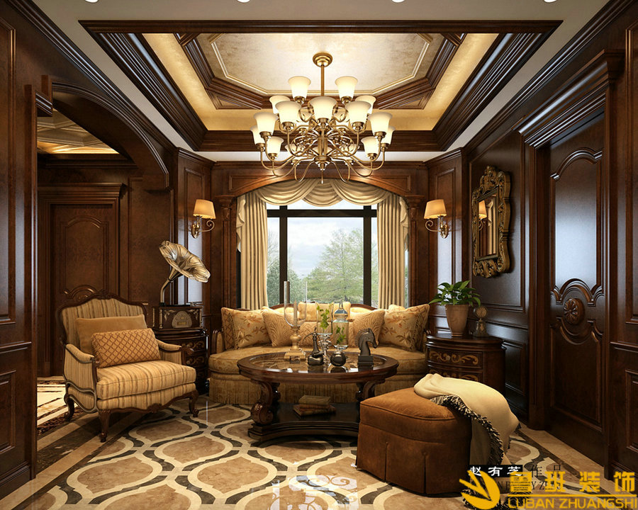 綠地錦天府400平古典歐美聯(lián)排別墅設計裝修家庭室
