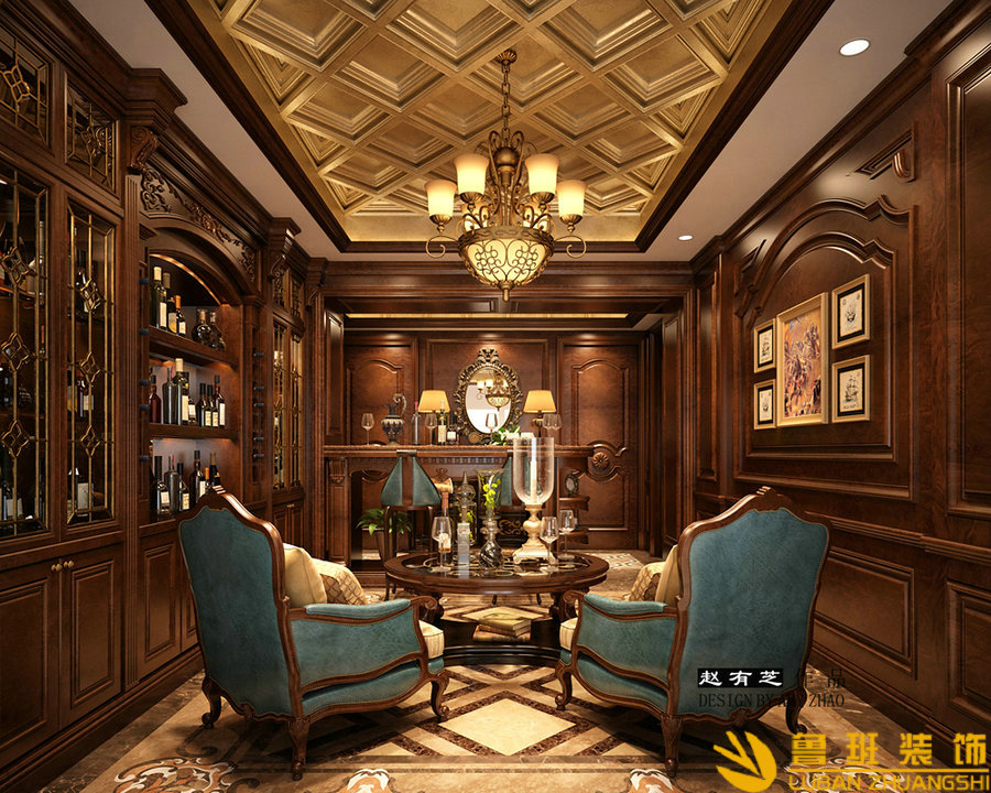 綠地錦天府400平古典歐美聯(lián)排別墅設計裝修休閑廳