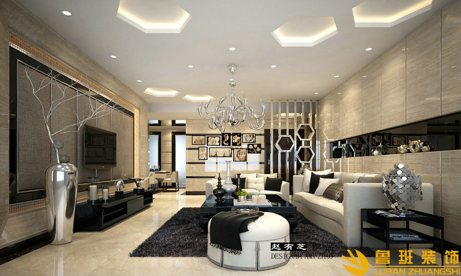 鷺島國際150平現代裝修設計客廳