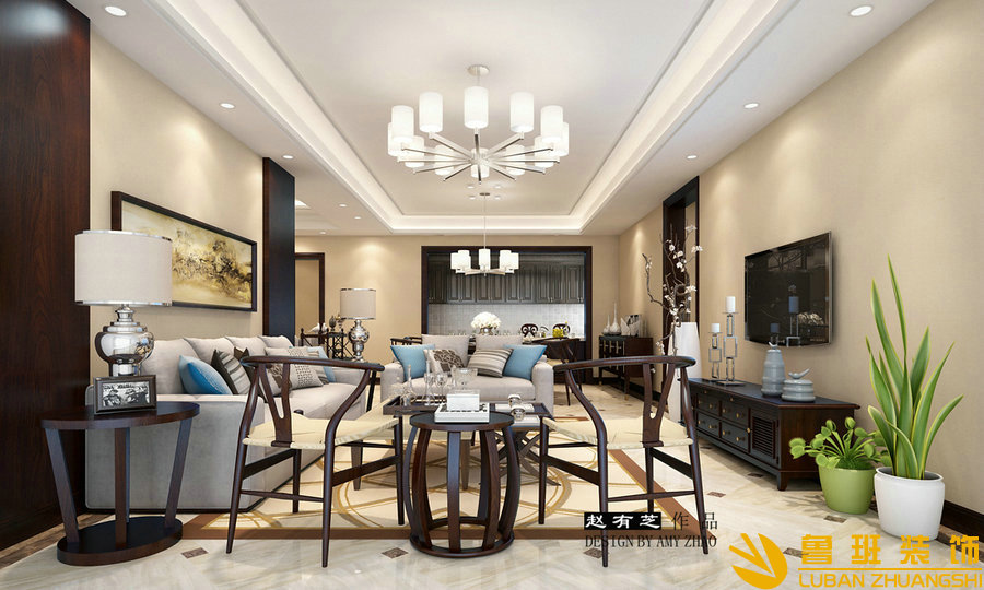 時代豪庭180平中式設(shè)計裝修客廳