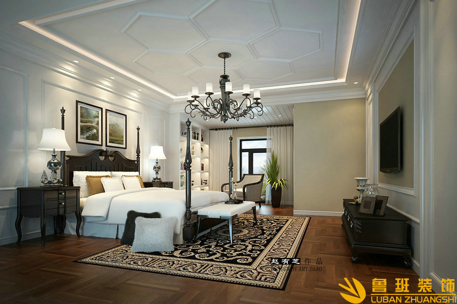 西郡英華280平別墅美式設(shè)計裝修主臥