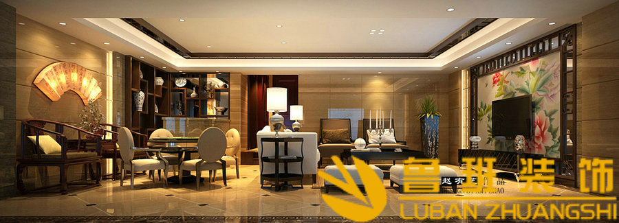 中海央墅450雙拼別墅中式設(shè)計(jì)裝修負(fù)一樓