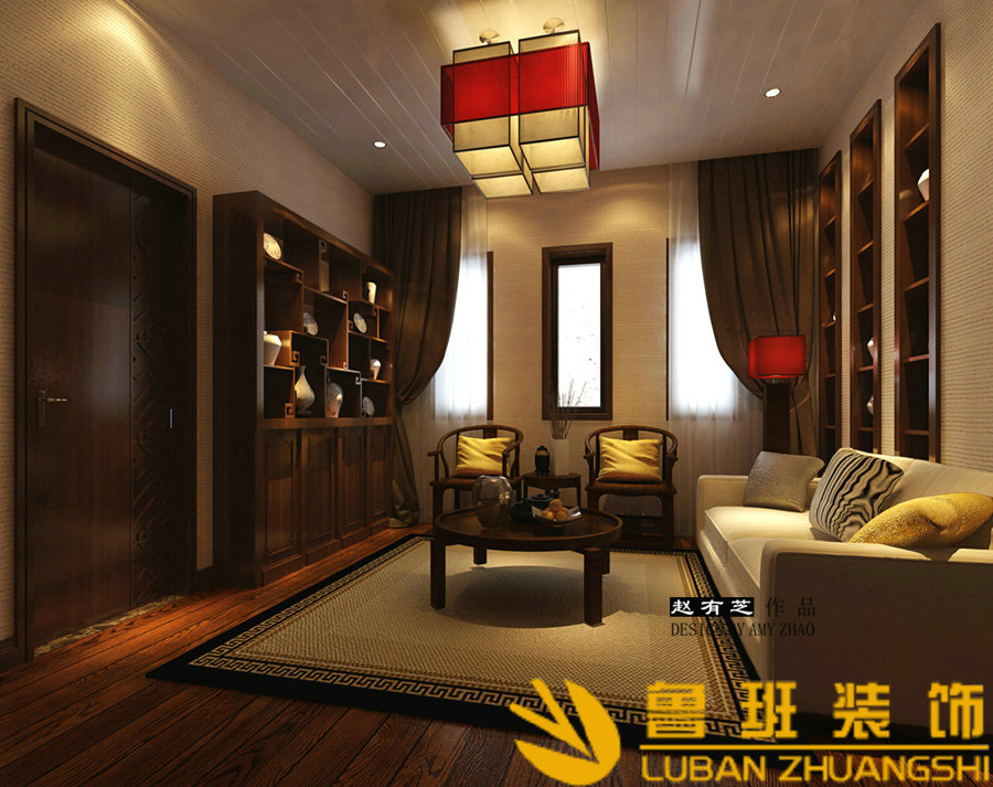 中海央墅450雙拼別墅中式設(shè)計(jì)裝修休閑廳