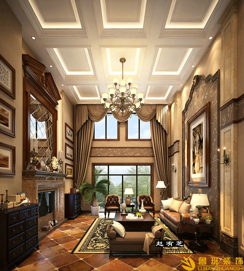 保利198蝴蝶谷380平美式別墅設計裝修客廳