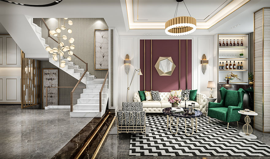 悅水藍山300平現代輕奢別墅設計裝修樓梯