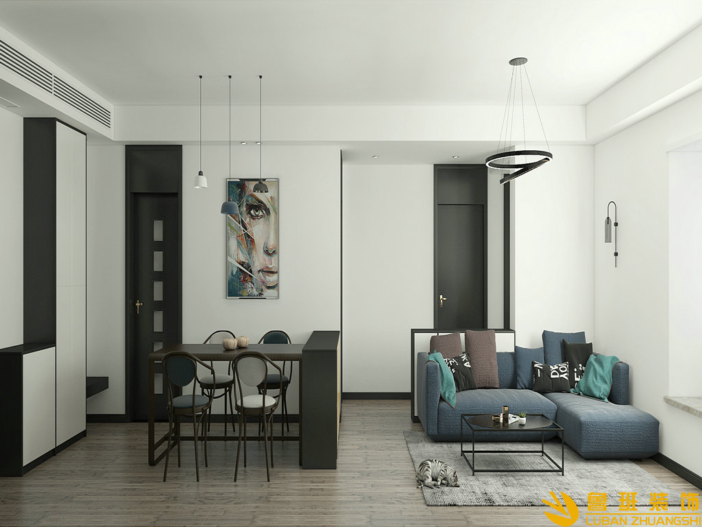 百悅城89平小戶型黑白灰設計裝修餐廳