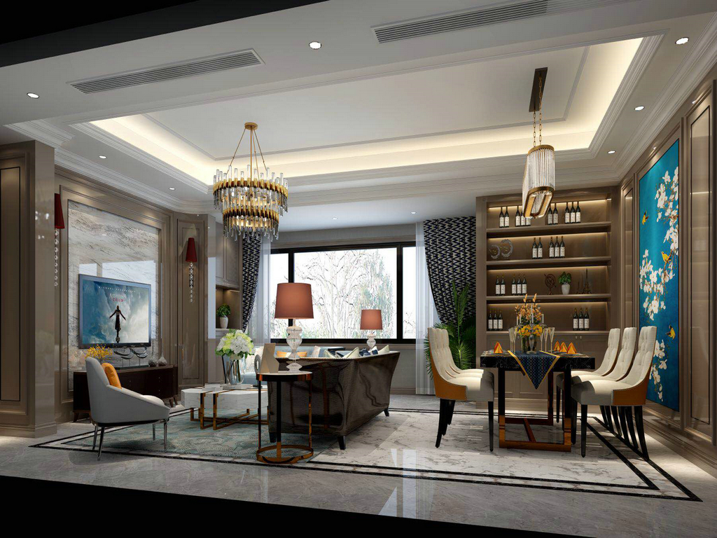 龍湖三千131平大平層裝修設計客廳