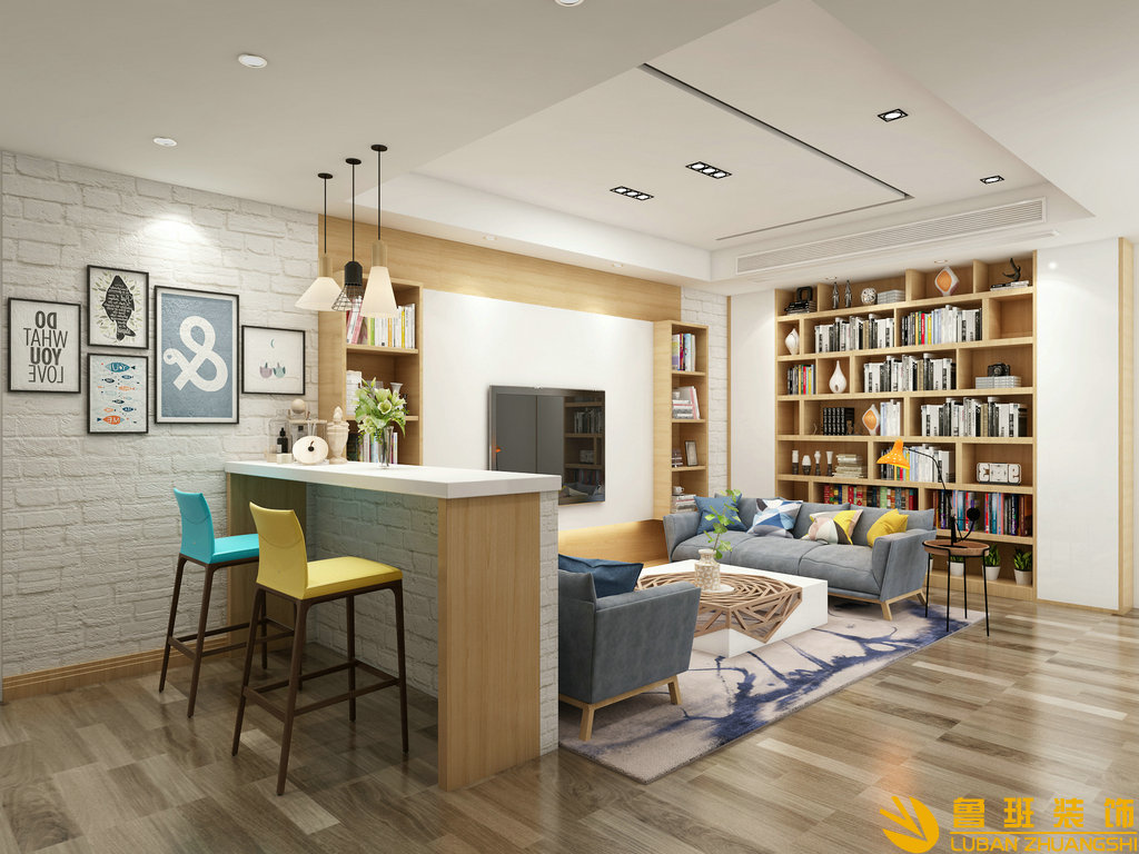 都江堰萬達城200平復式裝修設計客廳