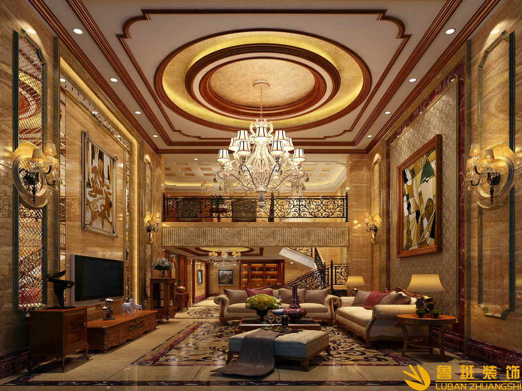 華僑城東岸345平美式裝修設計客廳