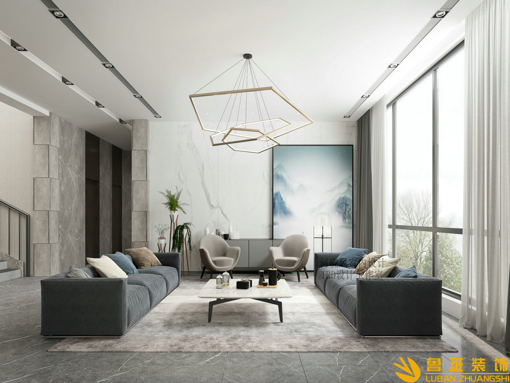 山水峨眉1400平大別墅裝修設(shè)計(jì)起居