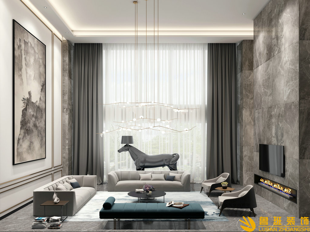 山水峨眉1400平大別墅裝修設(shè)計(jì)客廳