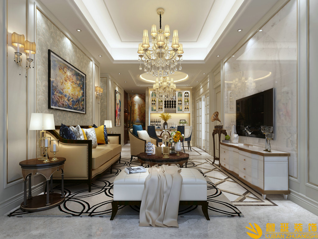 龍湖紫宸120平簡(jiǎn)歐裝修設(shè)計(jì)客廳