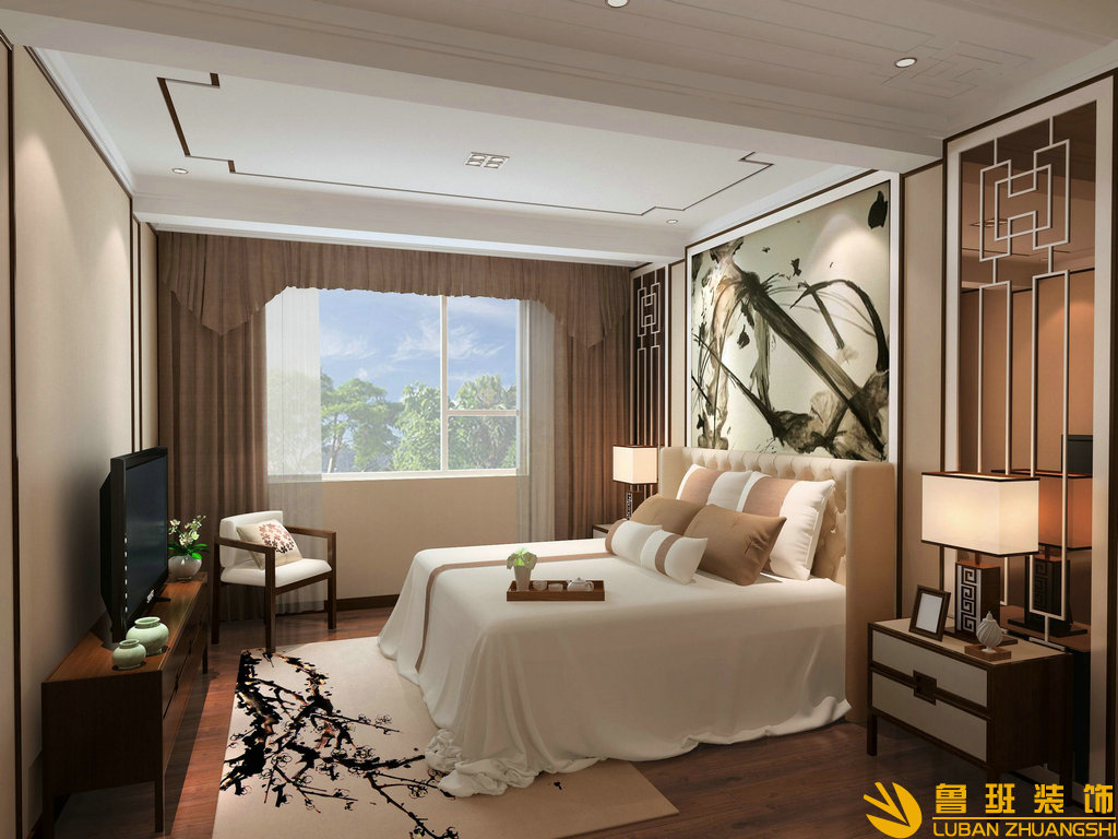 龍城一號235平新中式設計裝修臥室