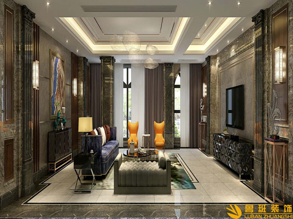 芙蓉西墅500平別墅設(shè)計(jì)裝修客廳