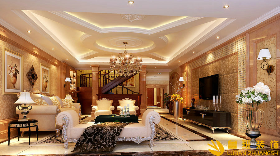 南湖國際300歐式別墅裝飾設(shè)計客廳