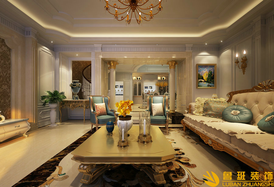 中海央墅500平歐式別墅裝修設計客廳