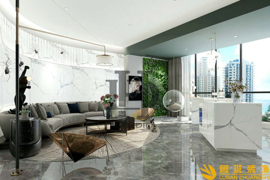 雍景閣150平躍層現代裝修設計客廳