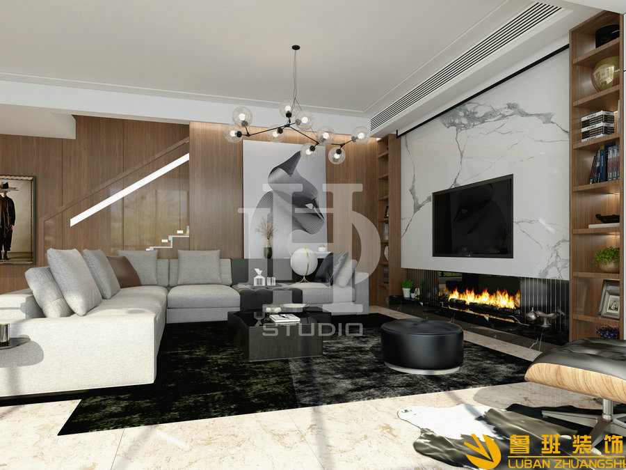 雍景閣280平別墅現(xiàn)代裝修設(shè)計(jì)客廳1