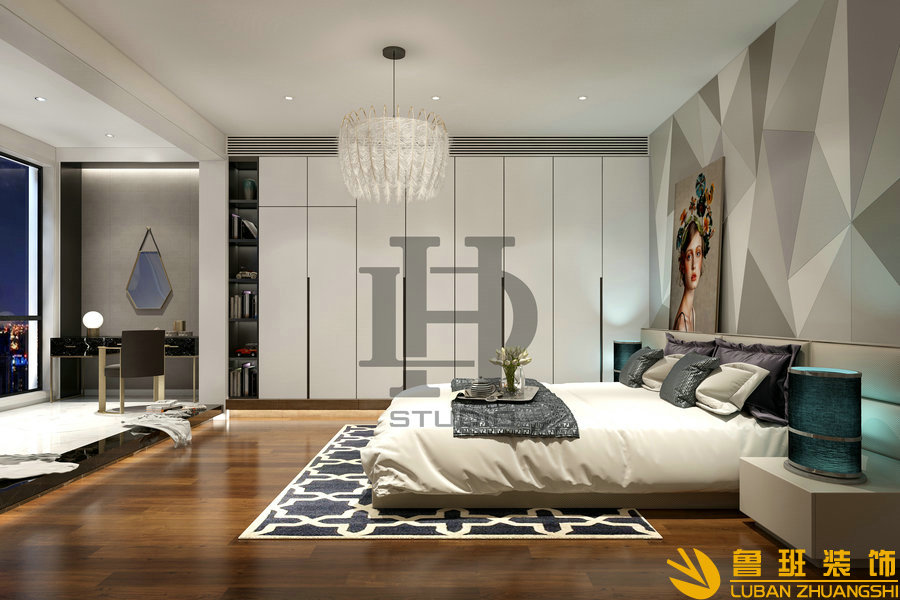 雍景閣280平別墅現(xiàn)代裝修設(shè)計(jì)主臥
