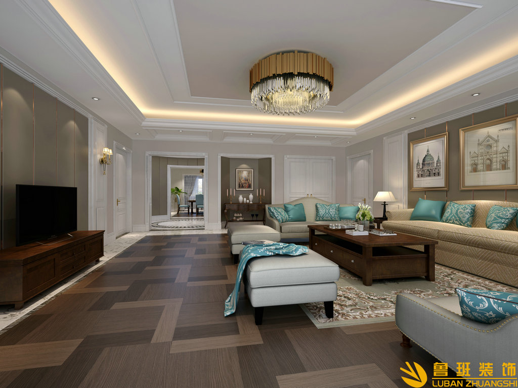 四海逸家 云庭212平美式裝修設(shè)計(jì)客廳