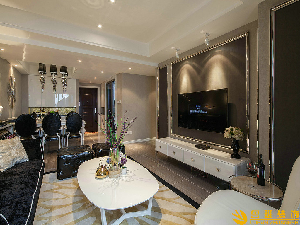 保利兩河森林220㎡現(xiàn)代別墅裝修設計客廳