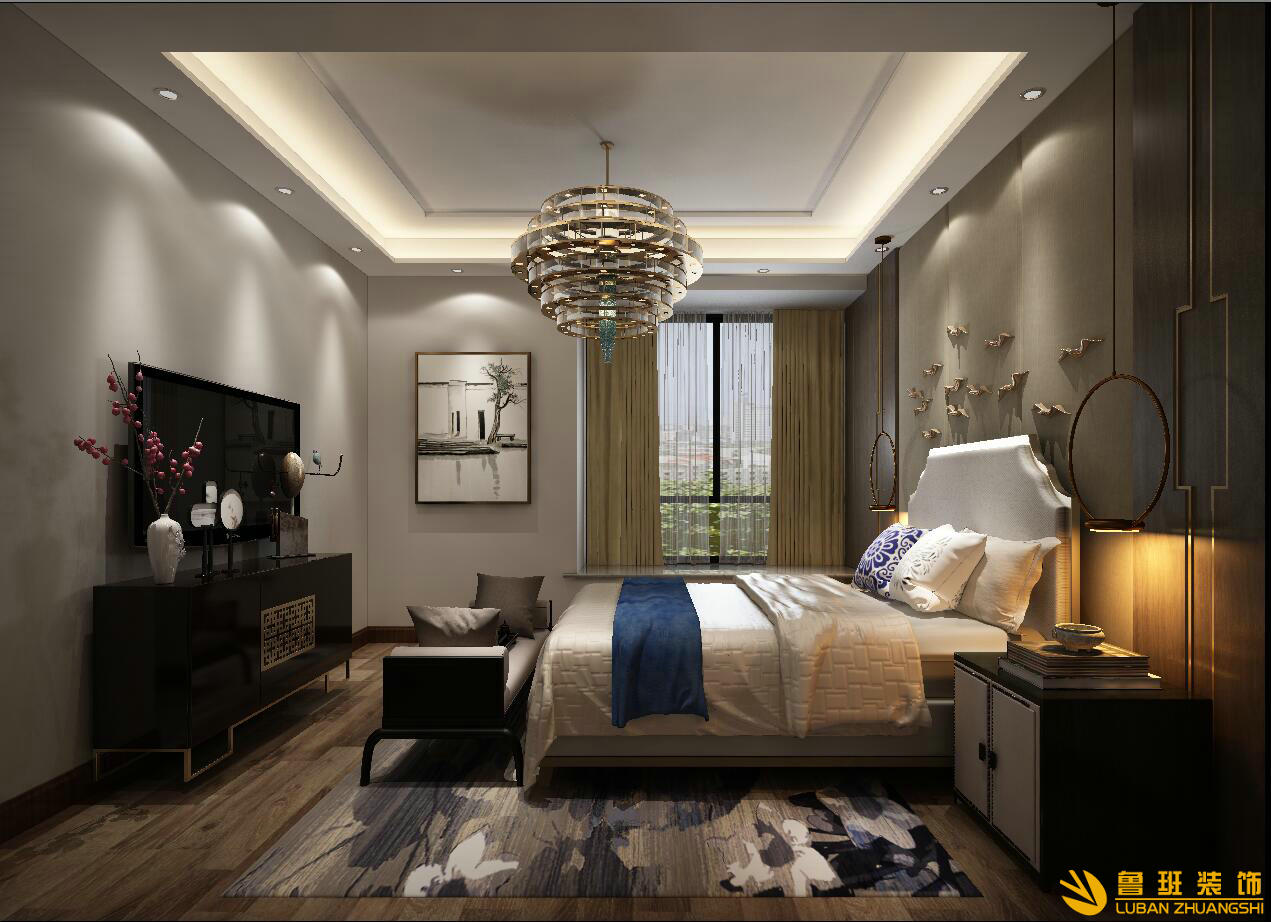 金色莊園240㎡新中式別墅裝修設計臥室