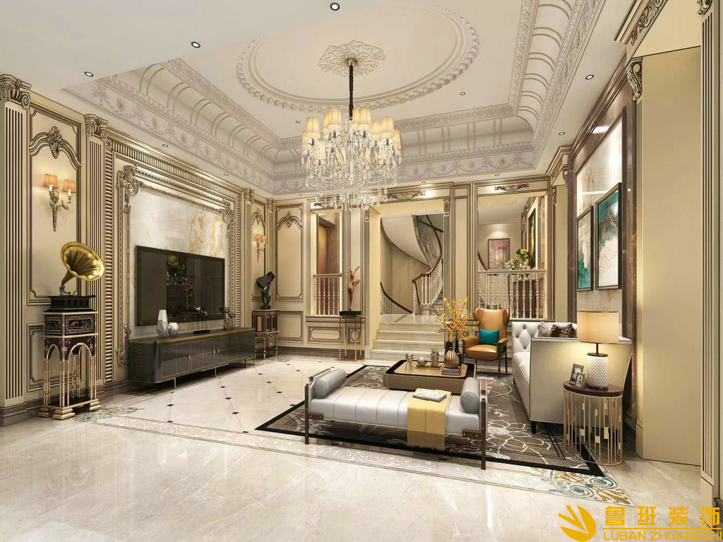 峨眉山與湖500㎡法式別墅設計裝修客廳