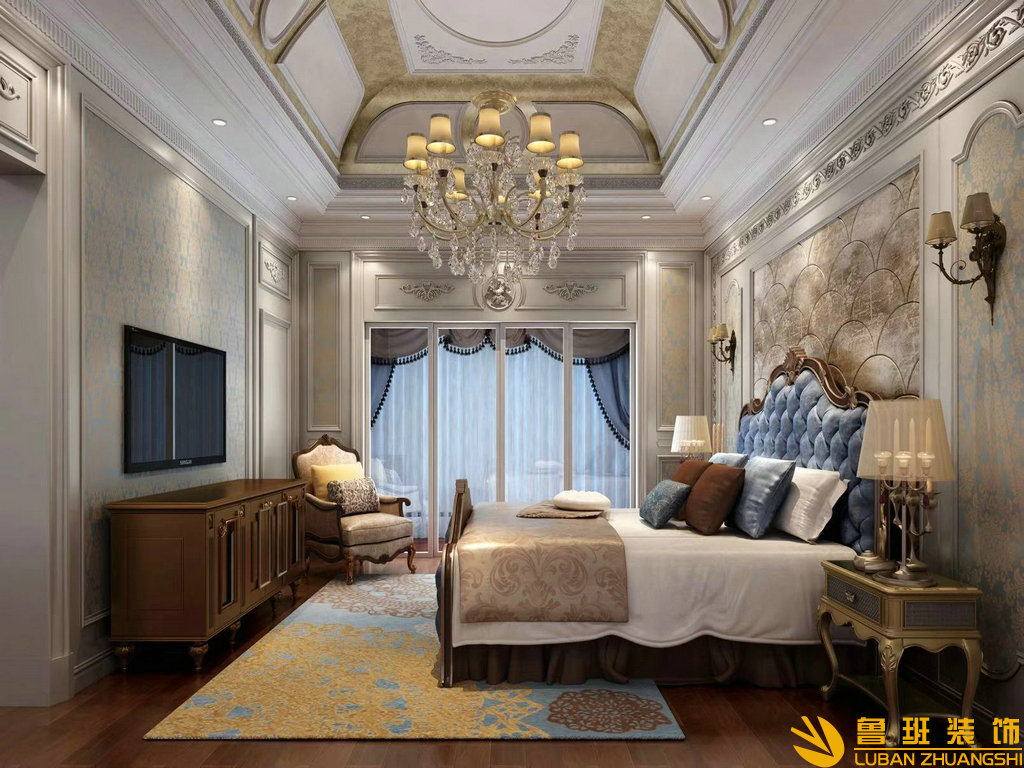 峨眉山與湖500㎡法式別墅設計裝修主臥
